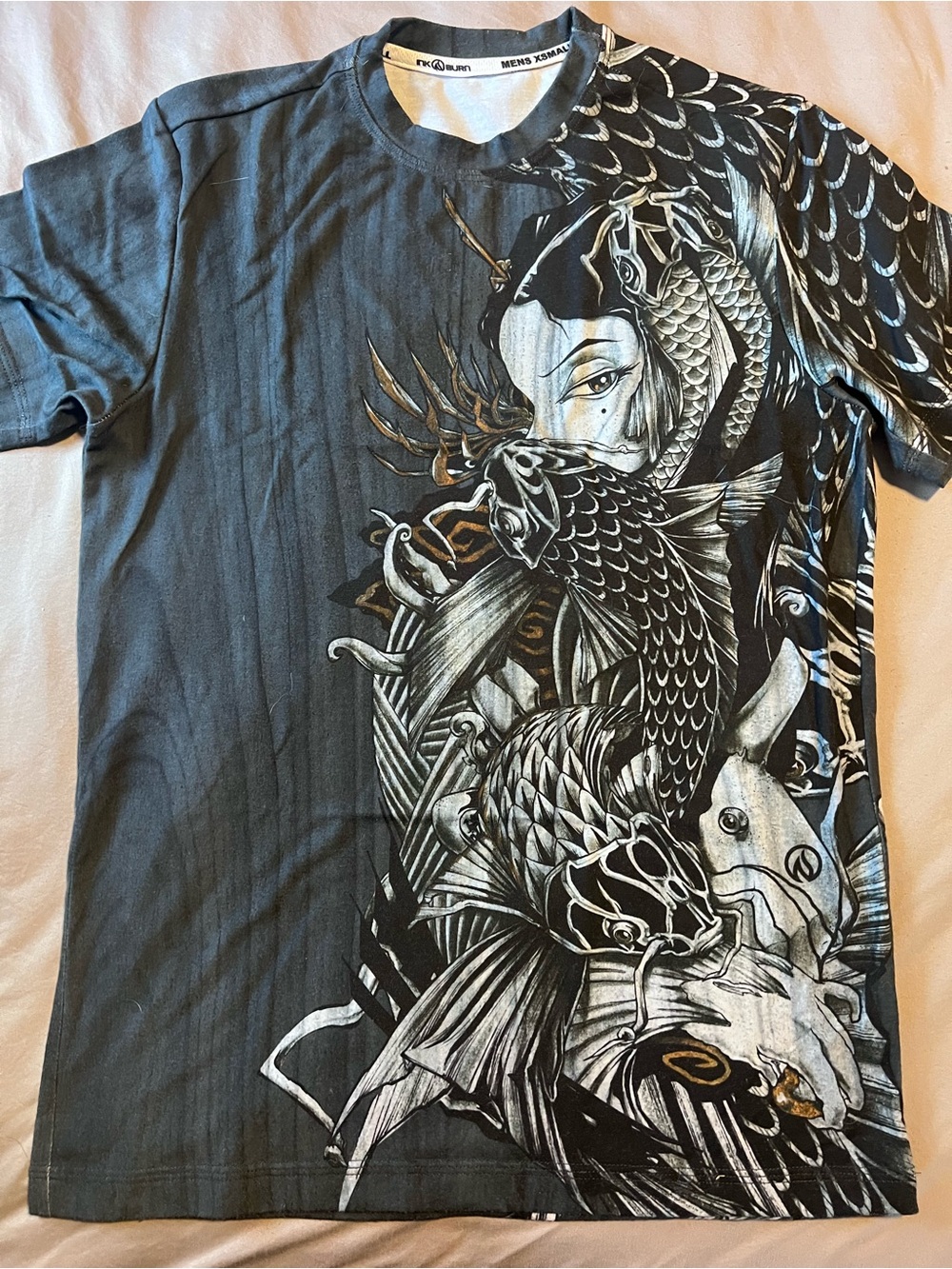 INKnBURN Men's Short Sleeve T-Shirt in Charcoal with White and Gold Graphic